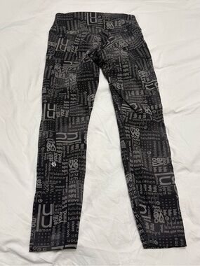 lululemon athletica Black and Gray Logo Print Leggings